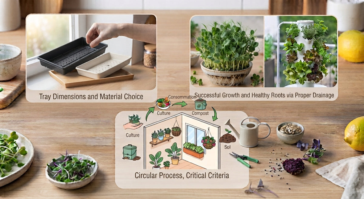 Plateau pour micropousses : taille, profondeur et drainage à choisir