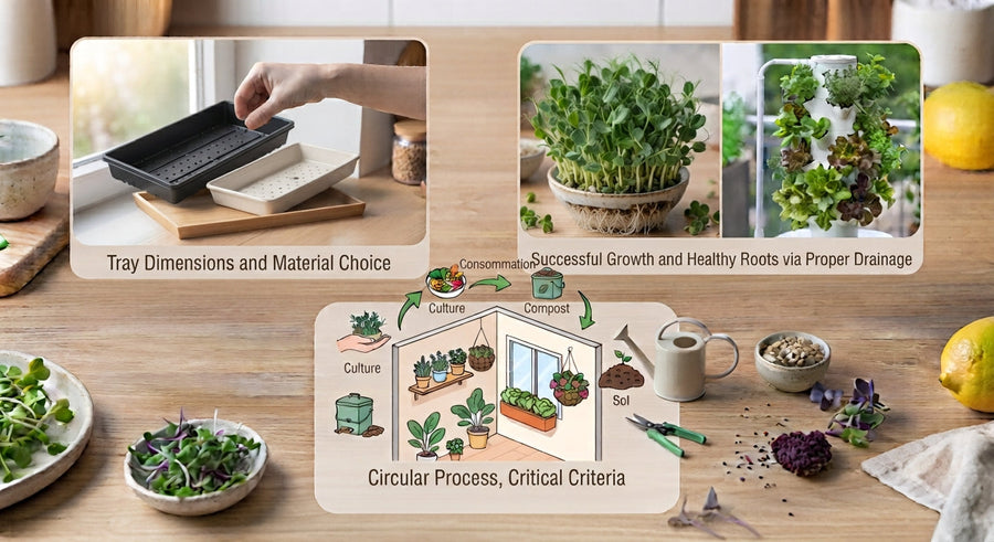 Plateau pour micropousses : taille, profondeur et drainage à choisir
