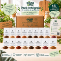 Pack Intégrale Pouss&moi : seize sachets de graines Bio, présentés avec les graines de chaque variété, la boîte et le guide.